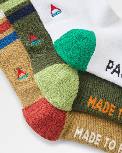 Classic Midweight Crew Socks Bundle - Khaki/White&Greenlake/Biscuit - Flatlay