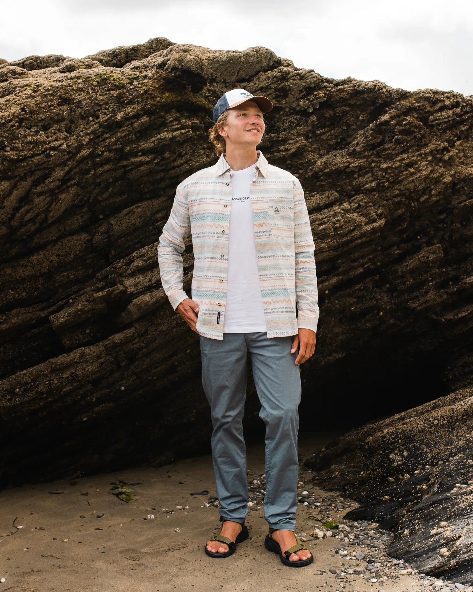 Amboro Organic Cotton Shirt - Patchwork Stripe Birch - Lifestyle