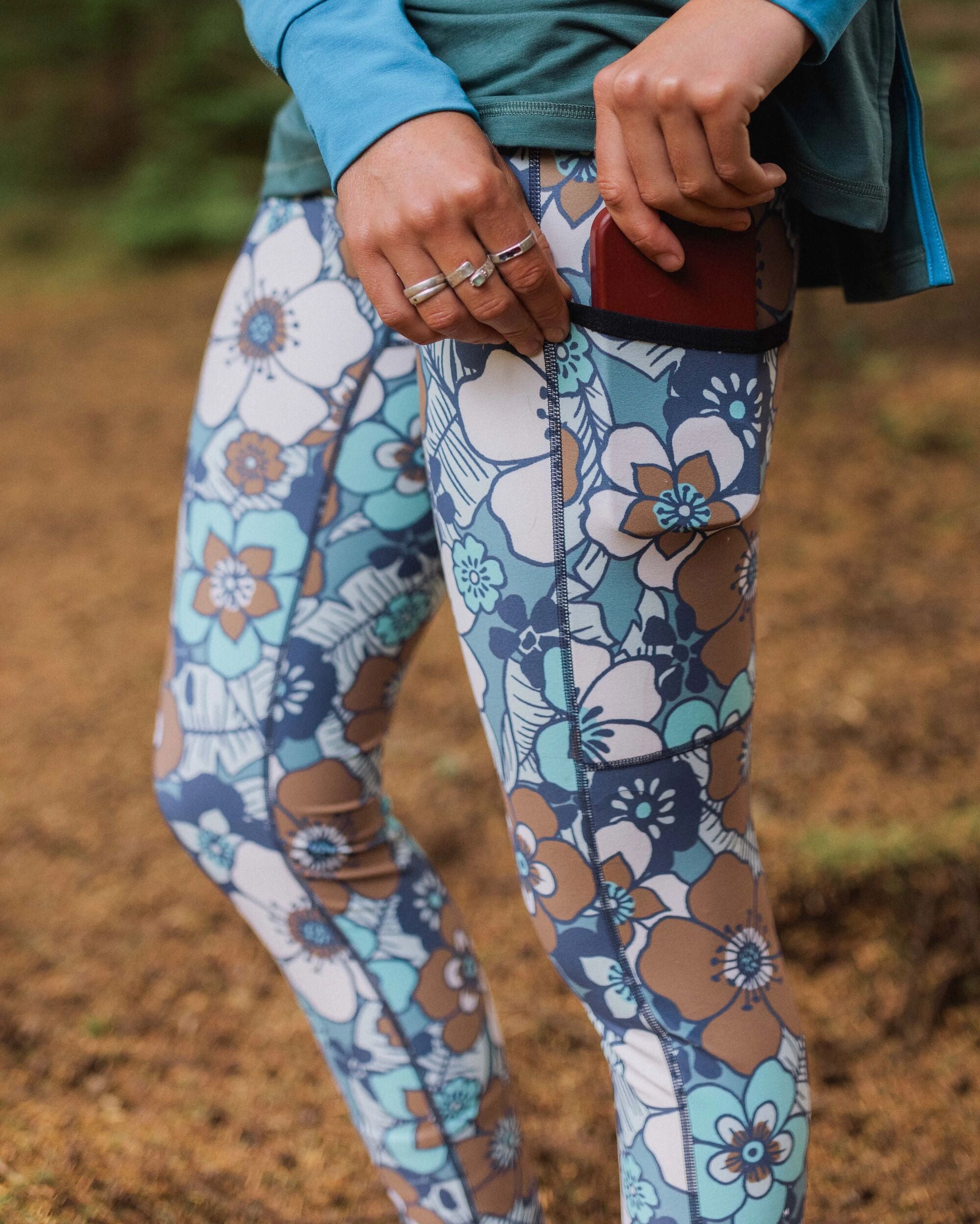 Mantra Recycled Active Leggings - Vintage Floral Aqua - Lifestyle