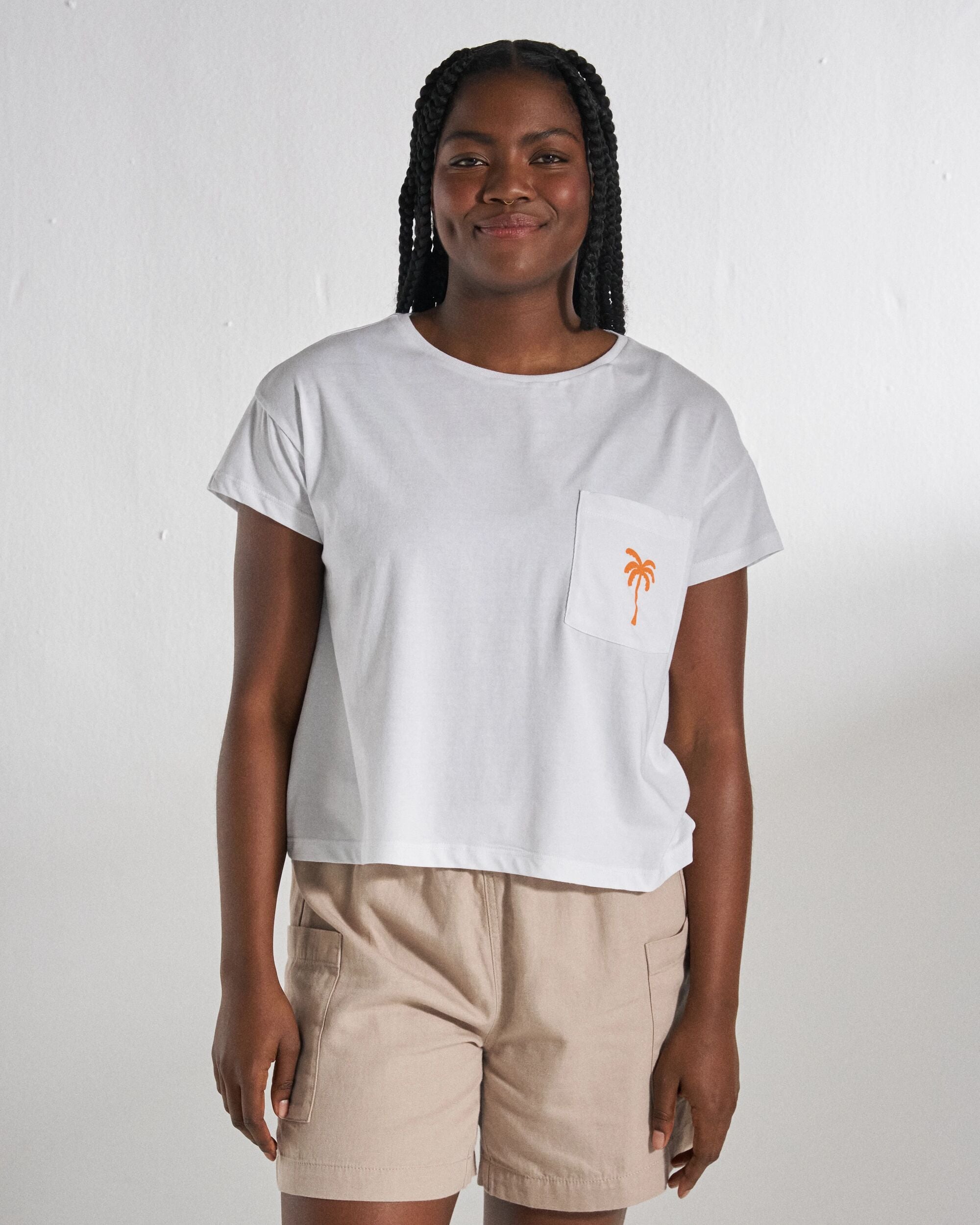 Stack Pocket T-Shirt - White - Studio Model