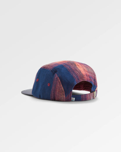 Fixie Recycled Flannel 5 Panel Cap - Rich Navy/ Red Ochre Check