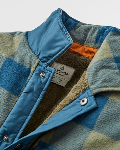 Firelight Sherpa Lined Overshirt - Dusty Olive/Dark Denim Check  - Flatlay