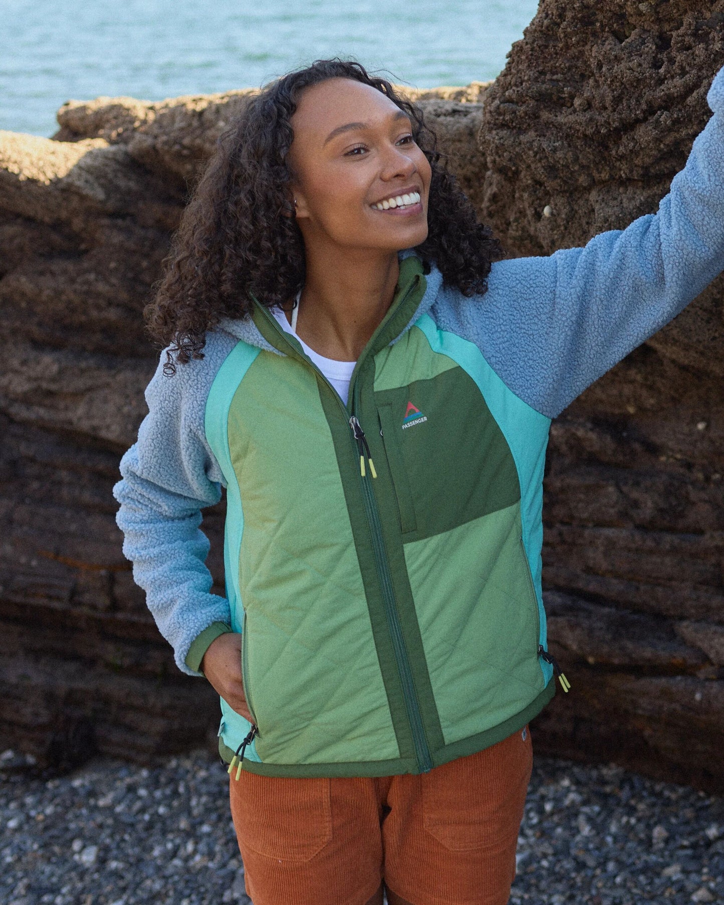 Lara Quilted Jacket - Faded Denim/Stem Green - Lifestyle