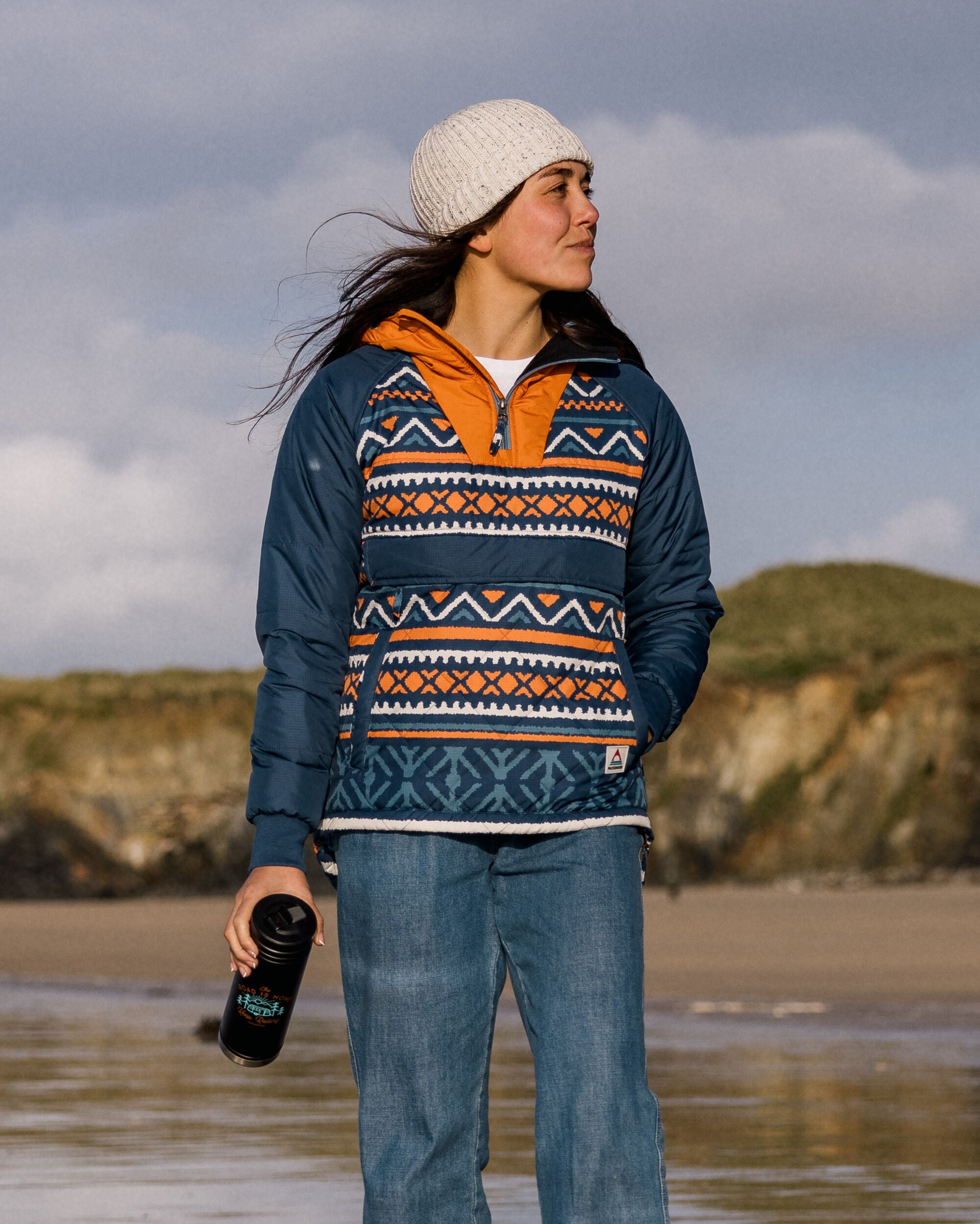 Ocean Recycled Insulated 1/2 Zip Jacket - Homespun Stripe Navy - Lifestyle
