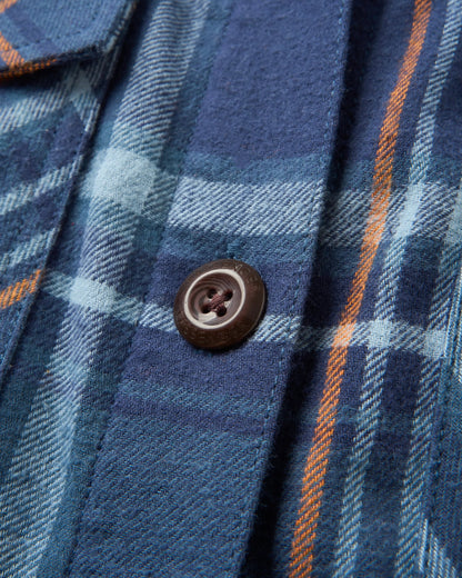 Stella Organic Cotton LS Shirt - Rich Navy/Faded Denim Check - Flatlay