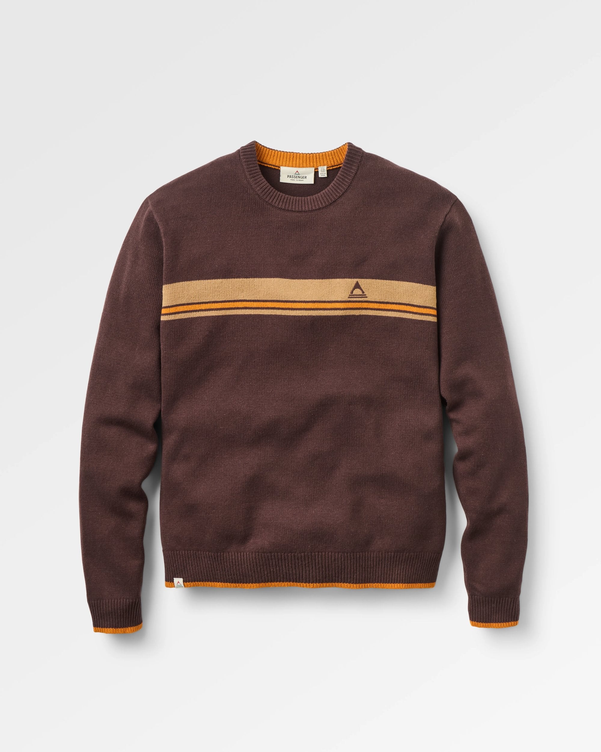 Meander Logo Stripe Knitted Jumper - Espresso - Flatlay