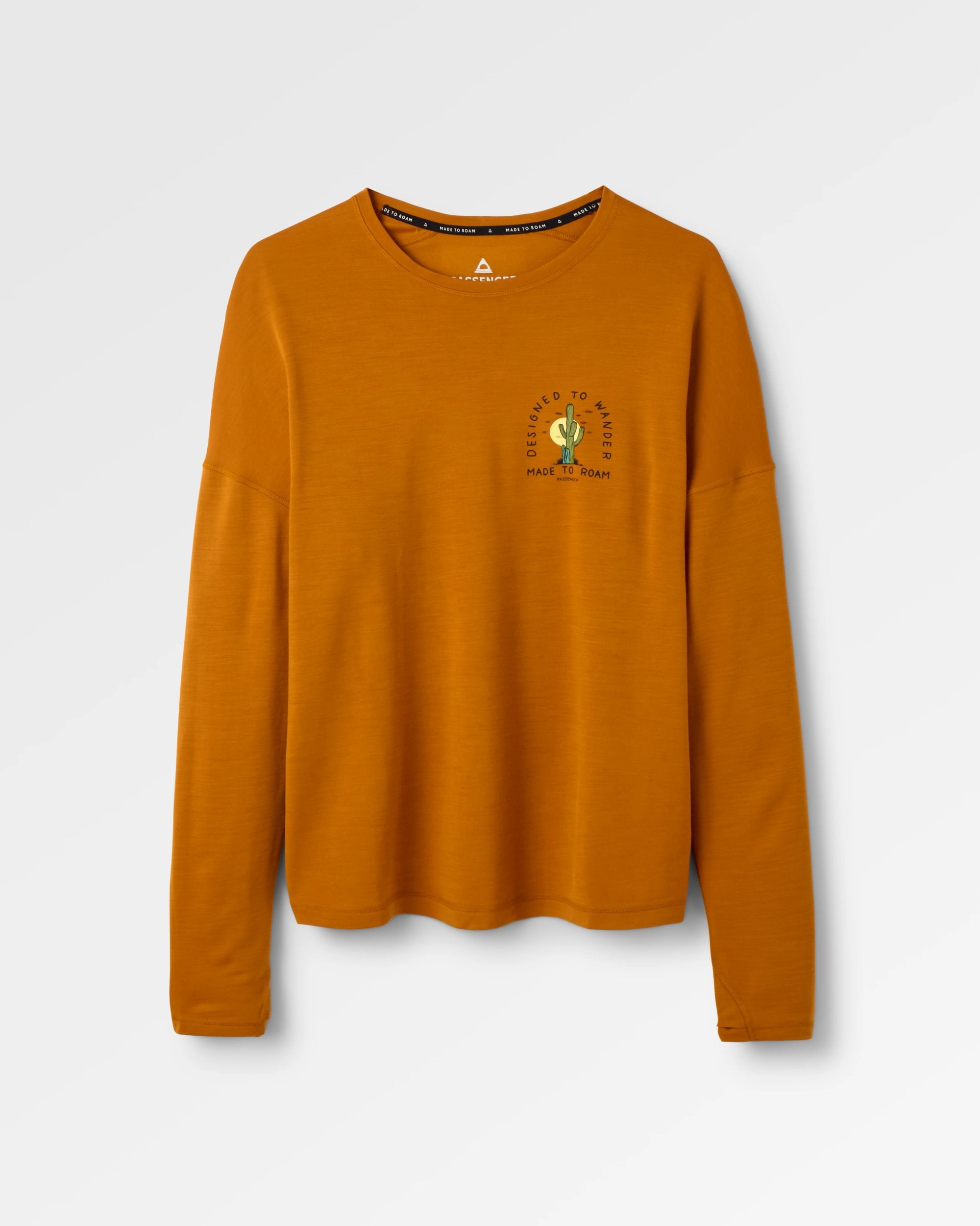 Camp Lost Lightweight Merino Blend LS T-Shirt - Retro Orange - Flatlay
