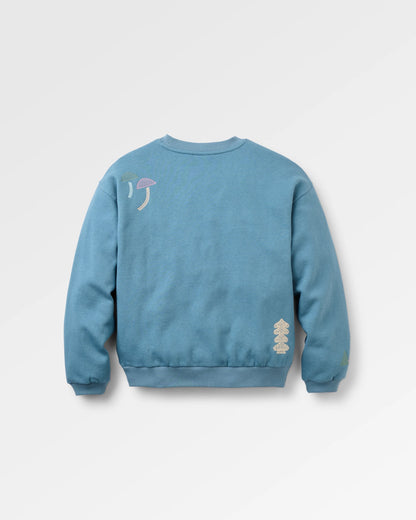 Slower Rhythms Embroidered Women's Organic Cotton Sweatshirt - Stormy Blue - Flatlay