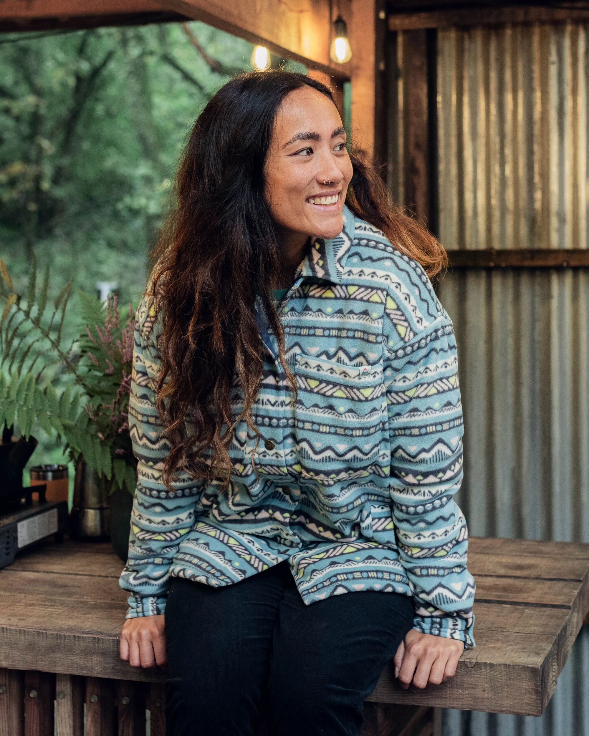 Orion Recycled Sherpa-Lined Polar Fleece Shirt - Mountain Geo Arctic - Lifestyle