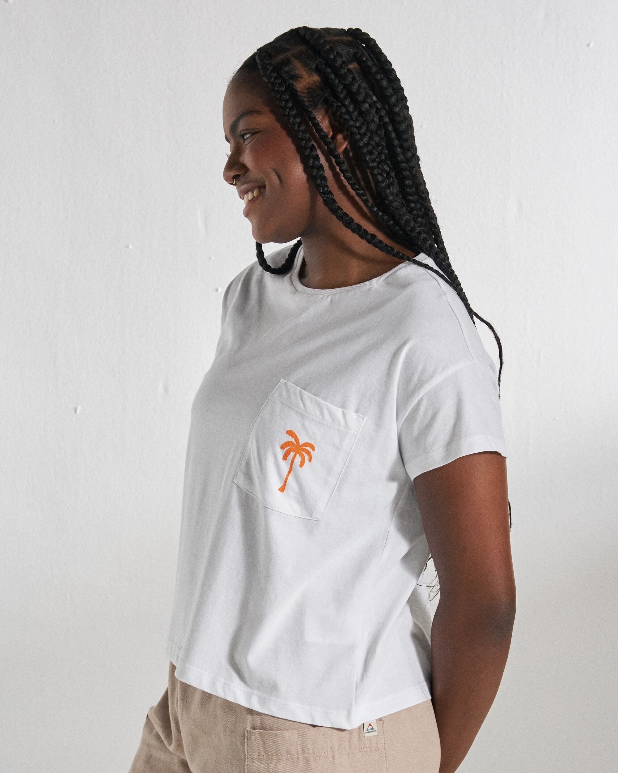 Stack Pocket T-Shirt - White - Studio Model