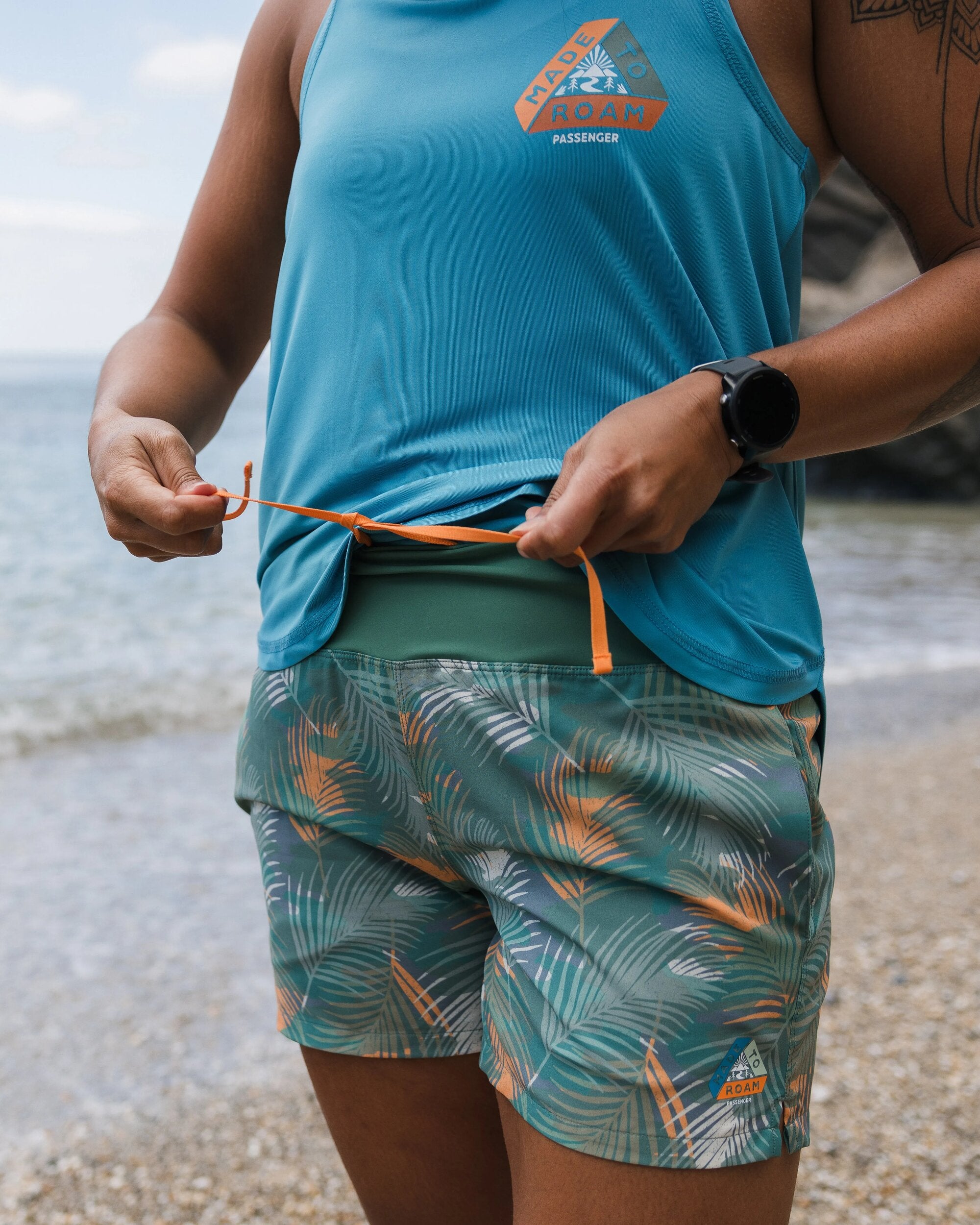 Roundtrip Recycled All Purpose Trail Short - Palm Camo Deep Sea - Lifestyle
