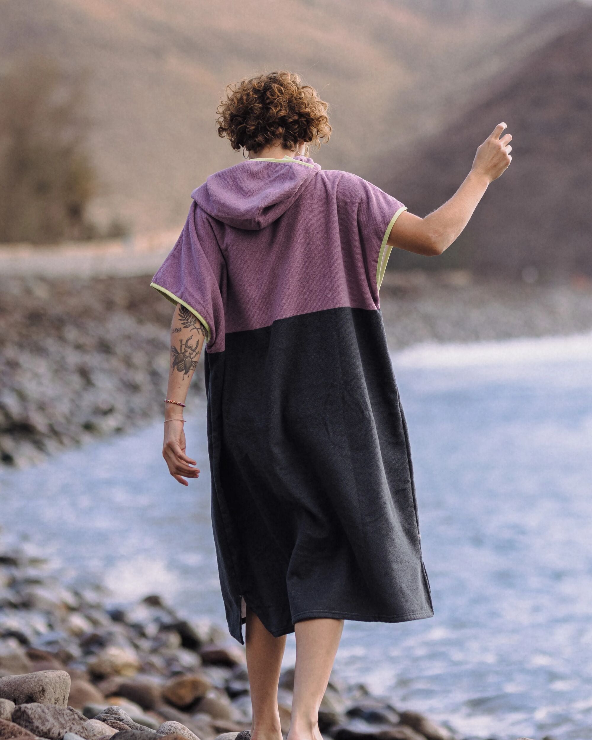 Tulum Recycled Towel Poncho - Grape / Charcoal - Lifestyle - Female