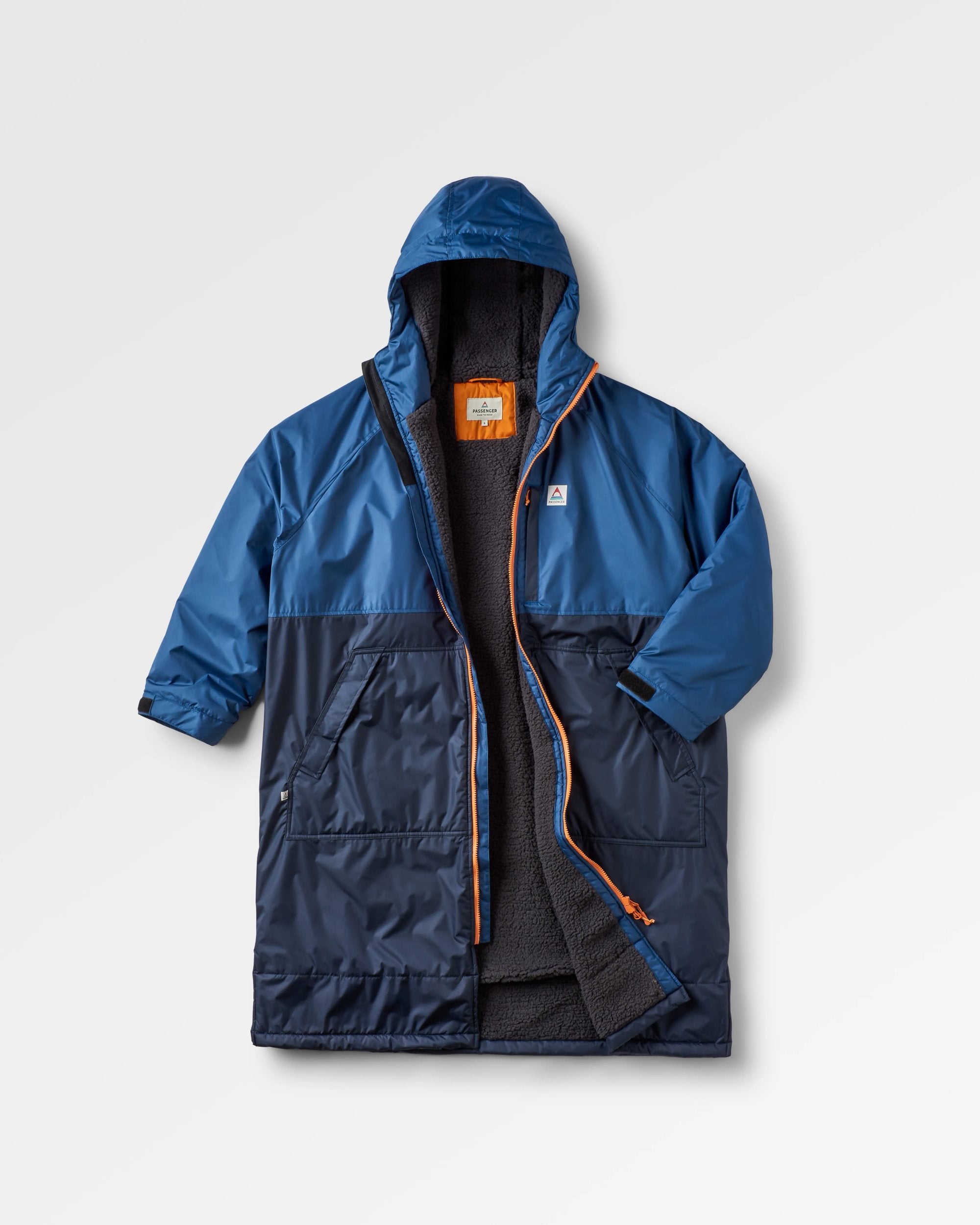 Waves Recycled Sherpa Lined Changing Robe - Dark Denim/ Deep Navy - Flatlay