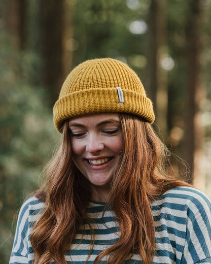 Compass Recycled Beanie - Mustard Yellow - Lifestyle - Female