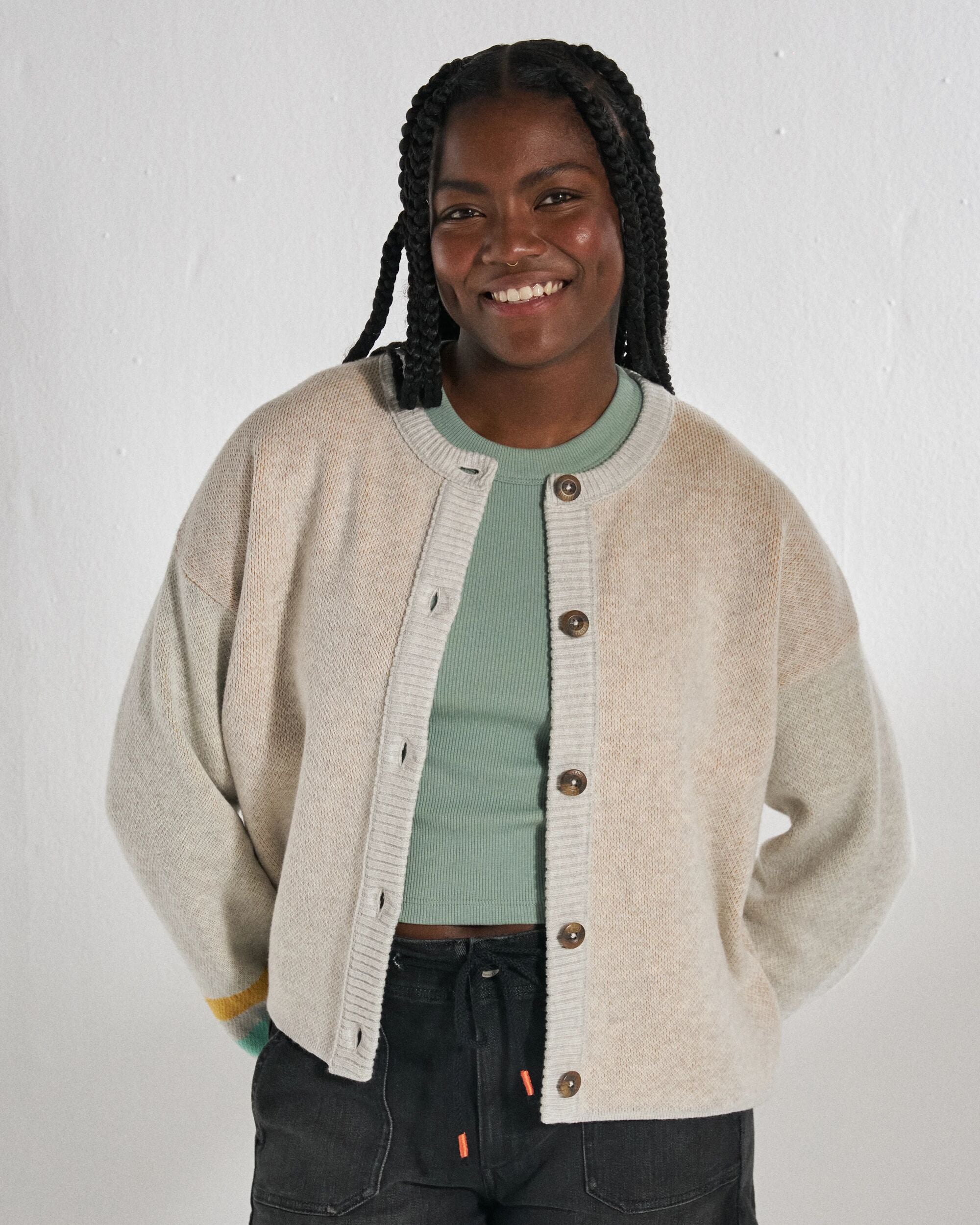 Dawner Knitted Cardigan - Light Grey Marl - Studio Model