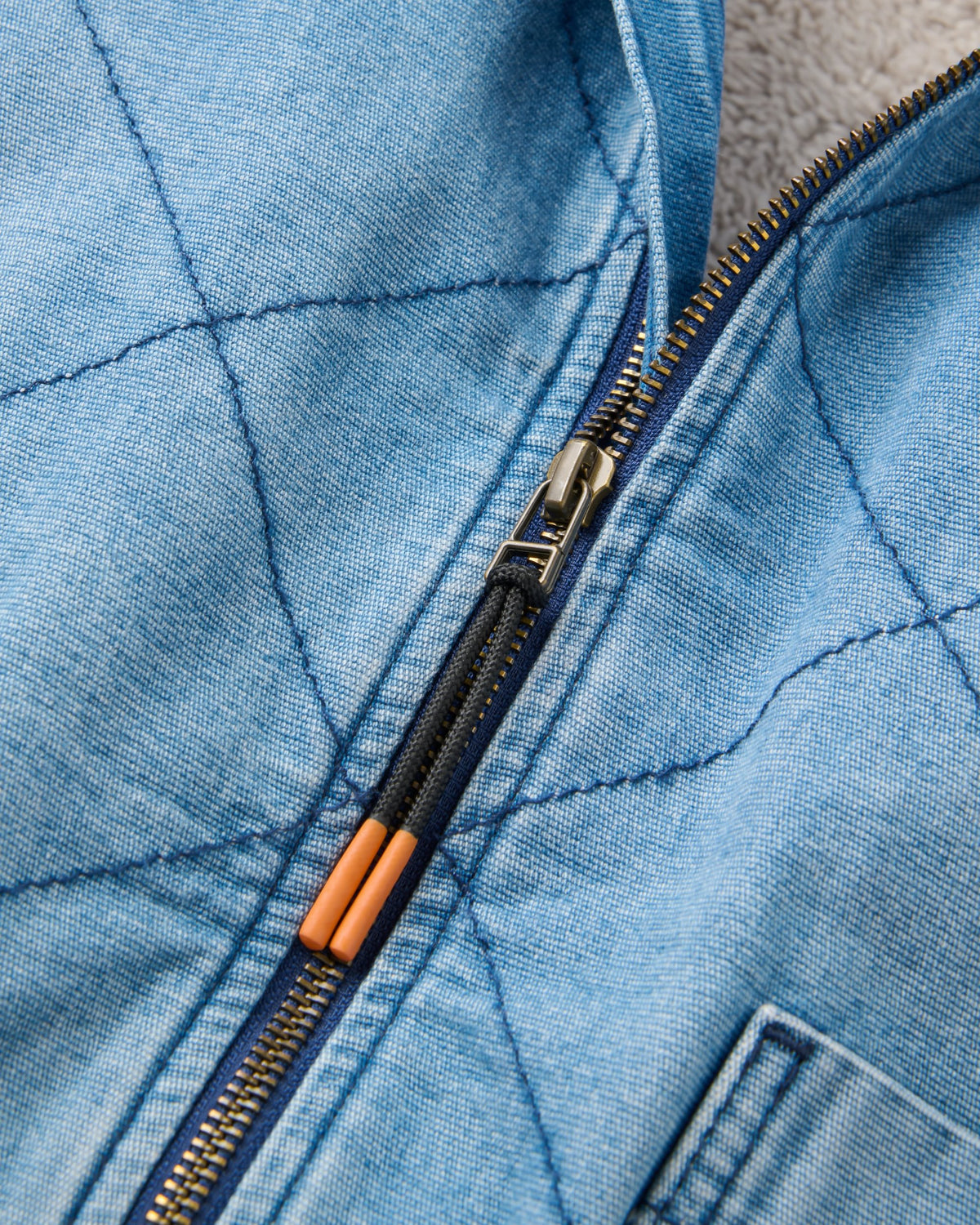 Lucia Sherpa Lined Denim Bomber Jacket - Denim Blue - Flatlay