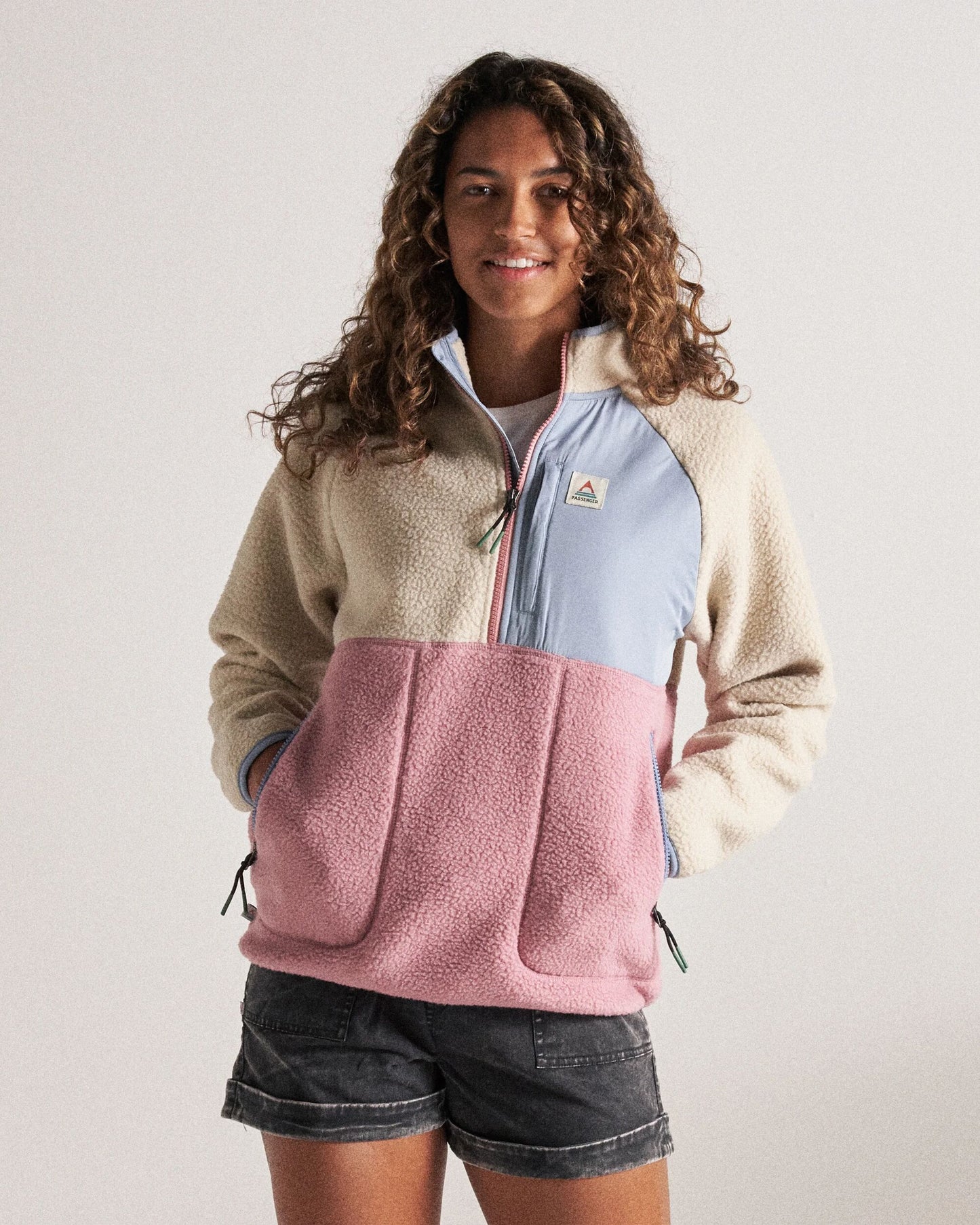 Home Recycled Sherpa Fleece - Oatmeal/Pink haze - Studio Model