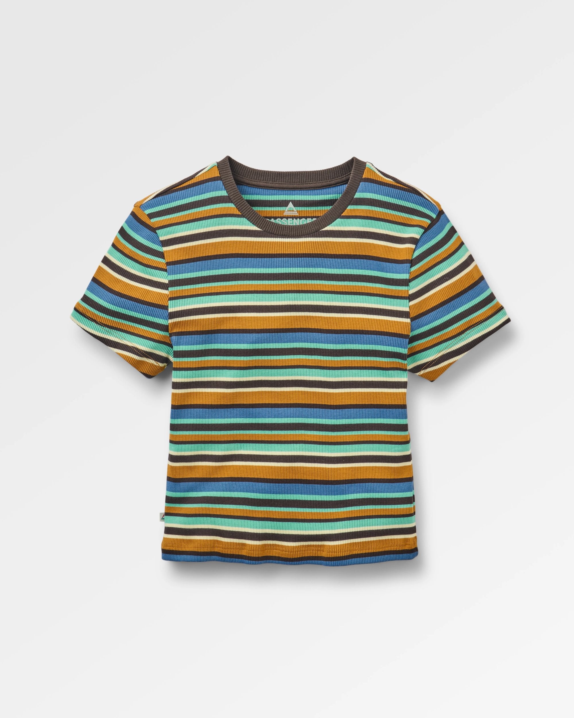 Out There Ribbed Cropped T-Shirt - Espresso Multi Stripe - Flatlay