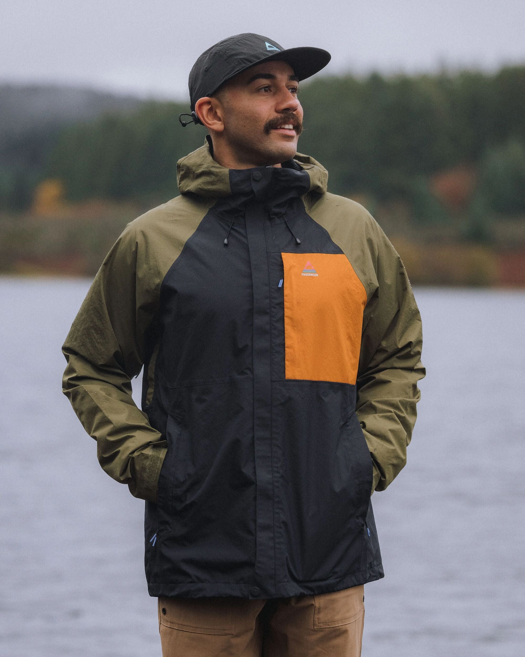 Trailscape Men's Recycled Waterproof Jacket - Black/Khaki - Lifestyle