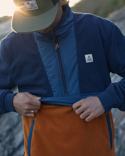 Woodland Hoodless Recycled Polar Fleece - Rich Navy/Sunset Orange - Lifestyle