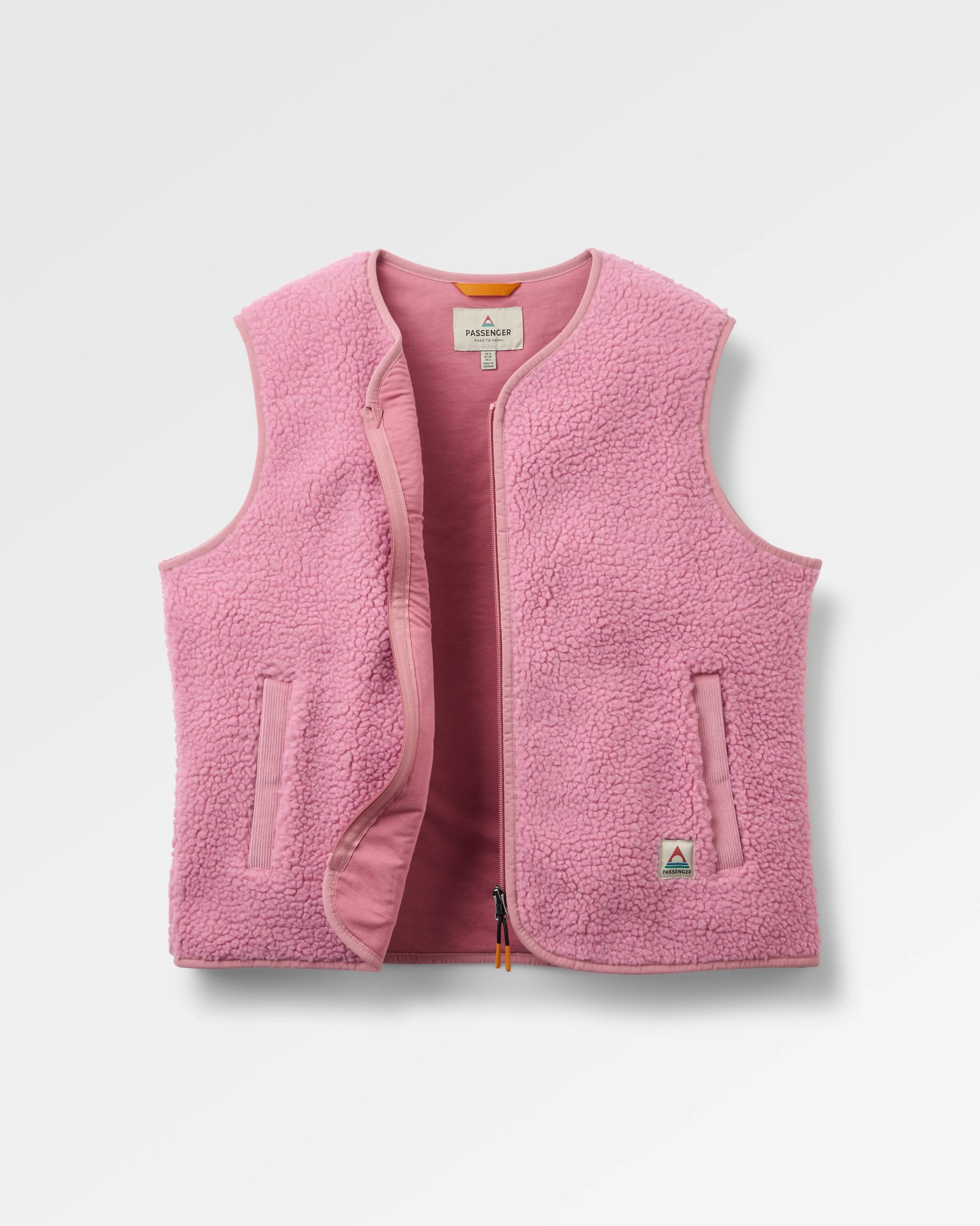 Tawny Collarless Deep-Pile Sherpa Gilet - Pink Haze - Flatlay