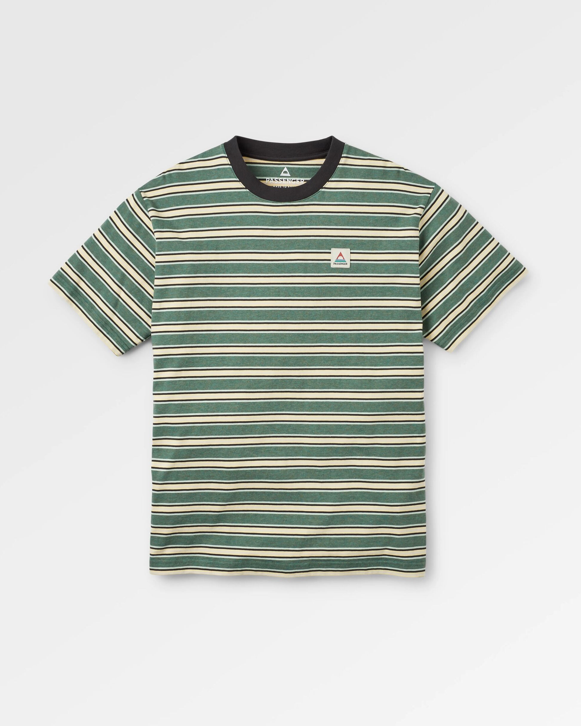 Retro Recycled Cotton Relaxed Fit T-Shirt - Deep Ocean Multi Stripe - Flatlay