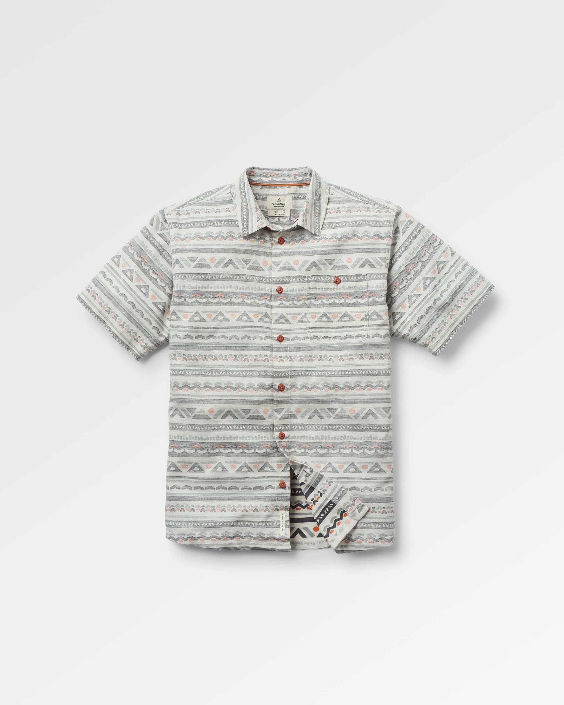Chill Textured Organic Cotton Short Sleeve Shirt - Geo Track Storm Grey - Flatlay