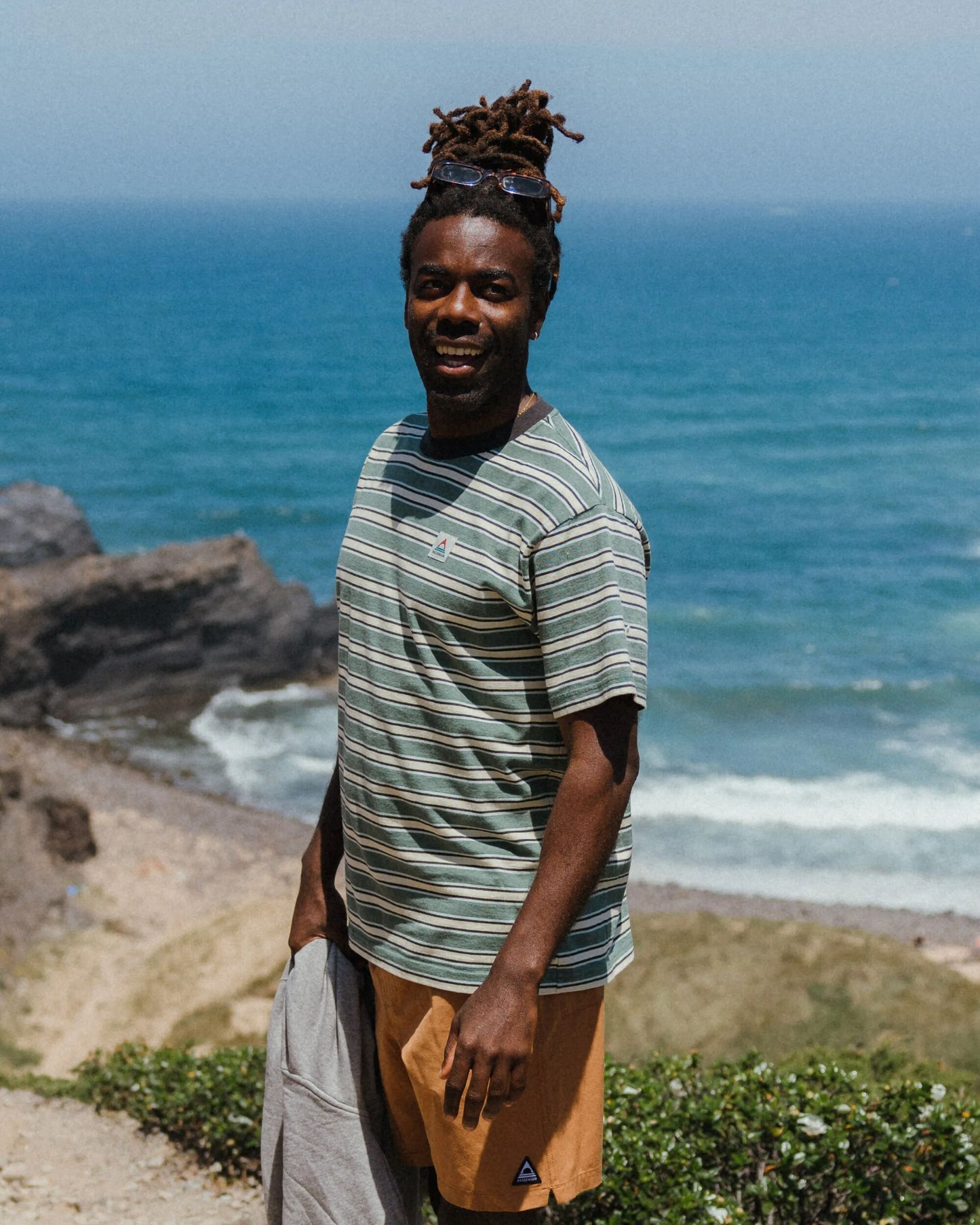 Retro Recycled Cotton Relaxed Fit T-Shirt - Deep Ocean Multi Stripe - Lifestyle