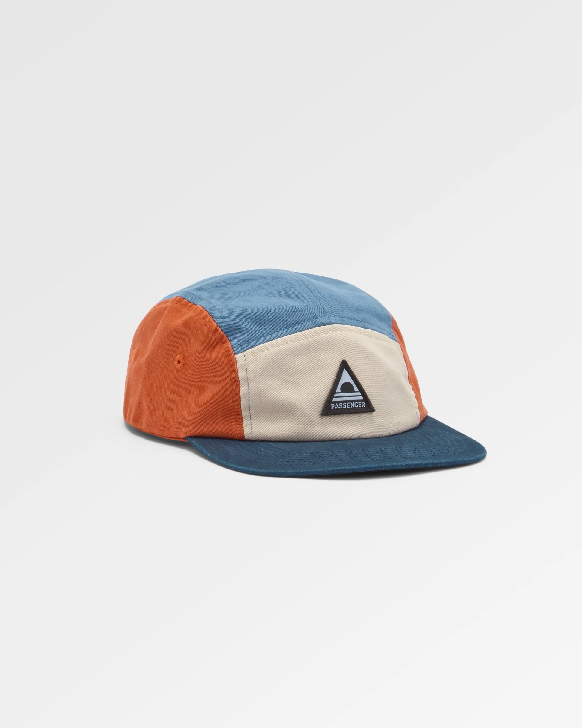 Fixie Recycled 5 Panel Cap - Sunrise Orange/ Moonlight Blue Multi - Flatlay