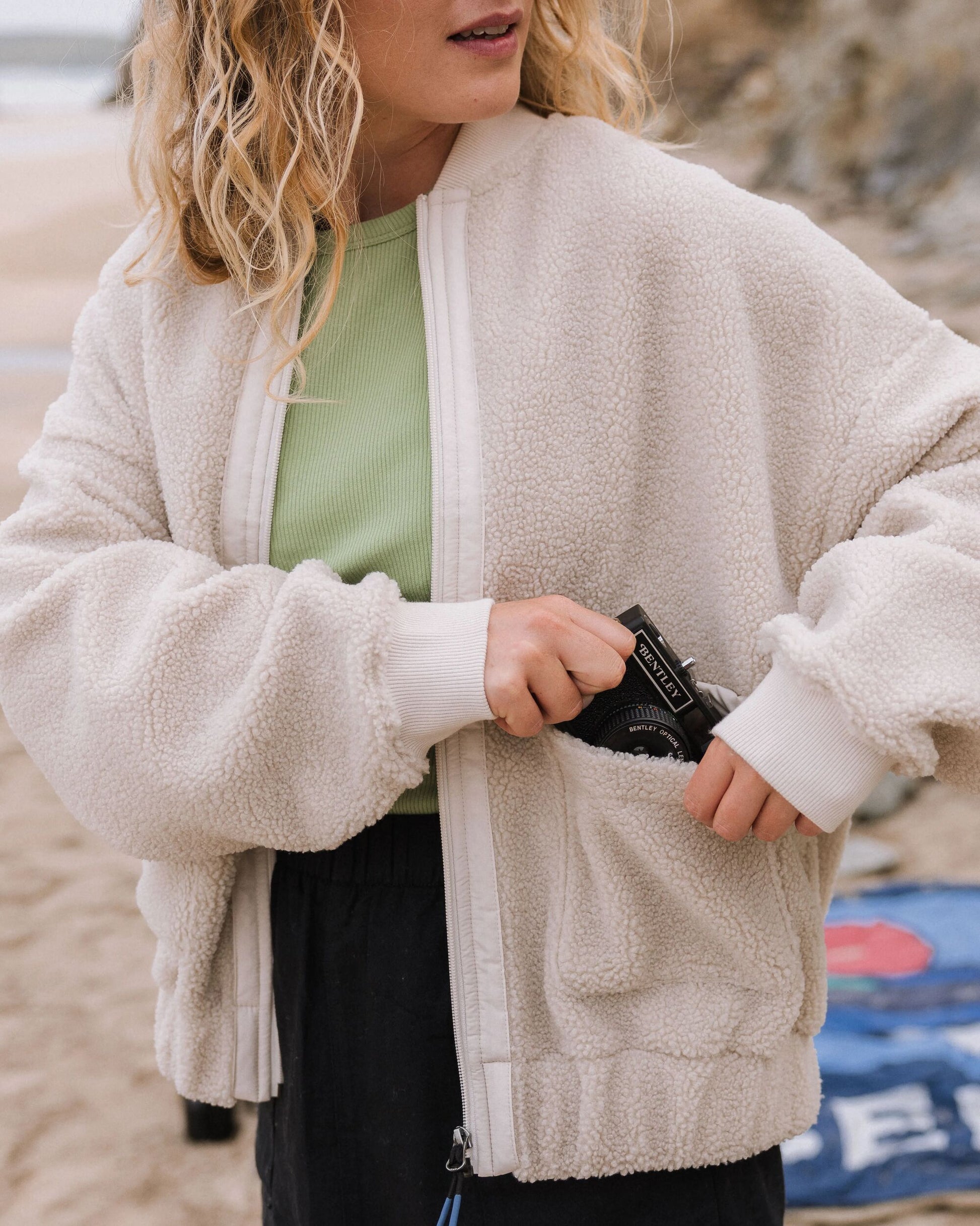 Lucia Recycled Sherpa Fleece - Vintage White - Lifestyle