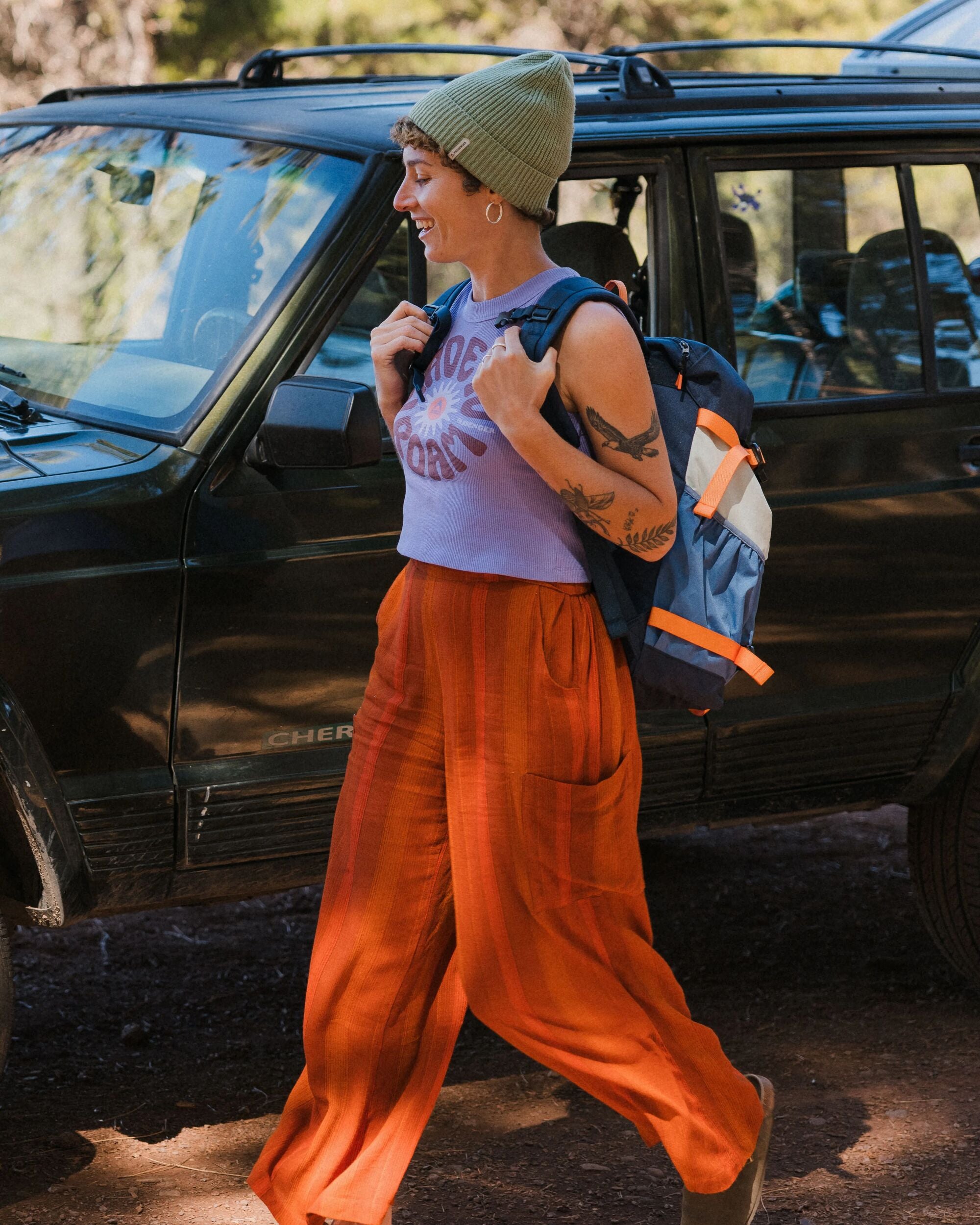 Someday Woven Trouser - Ember Orange Stripe - Lifestyle