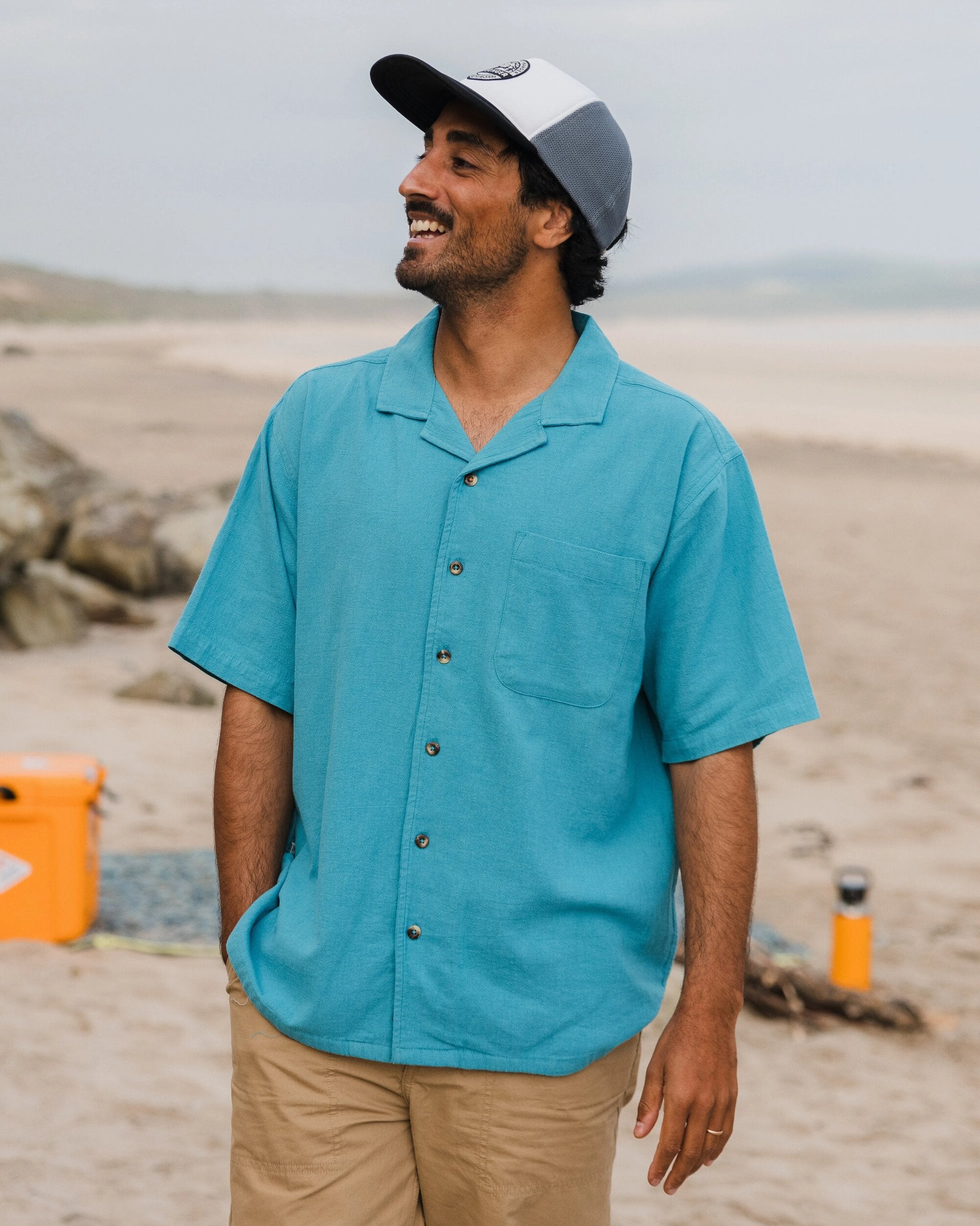 Cove Organic Cotton Short Sleeve Shirt - Blue Pool - 