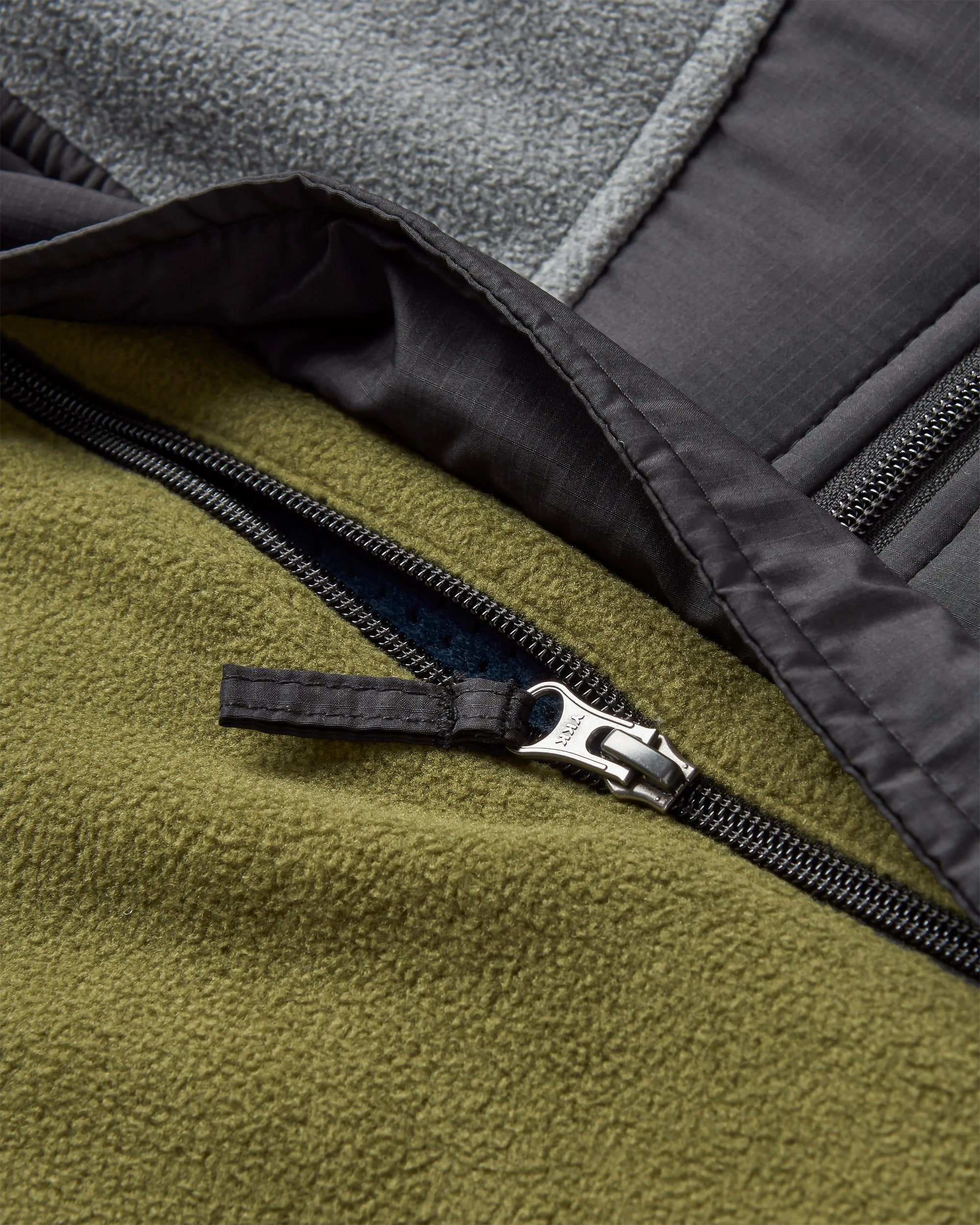 Woodland Hooded 1/2 Zip Recycled Polar Fleece - Grey Marl/Khaki - Flatlay