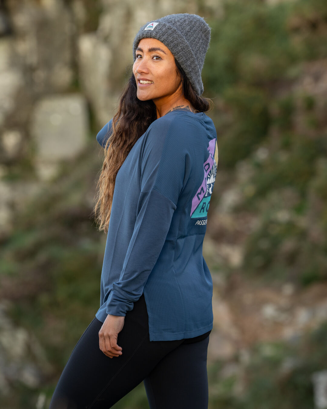 Lotus Recycled Active LS Top - Dark Denim - Lifestyle