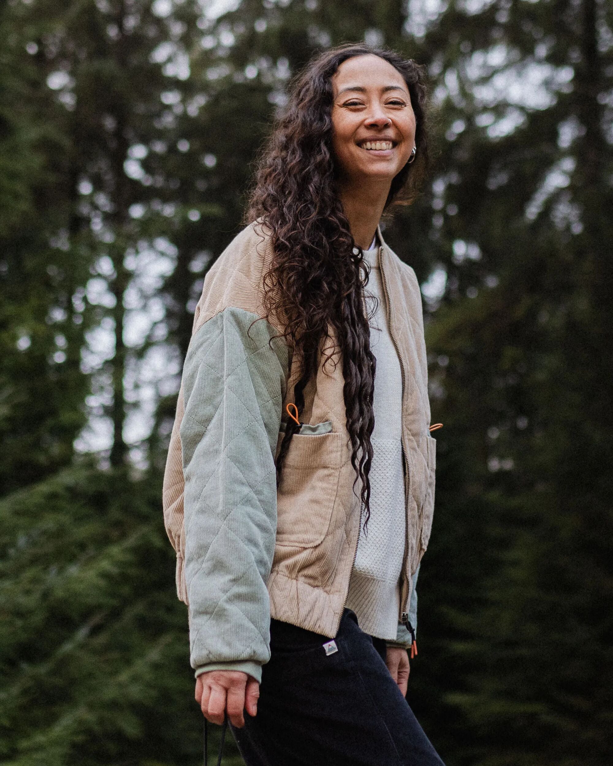 Lucia Quilted Cord Jacket - Stone/Pistachio - Lifestyle