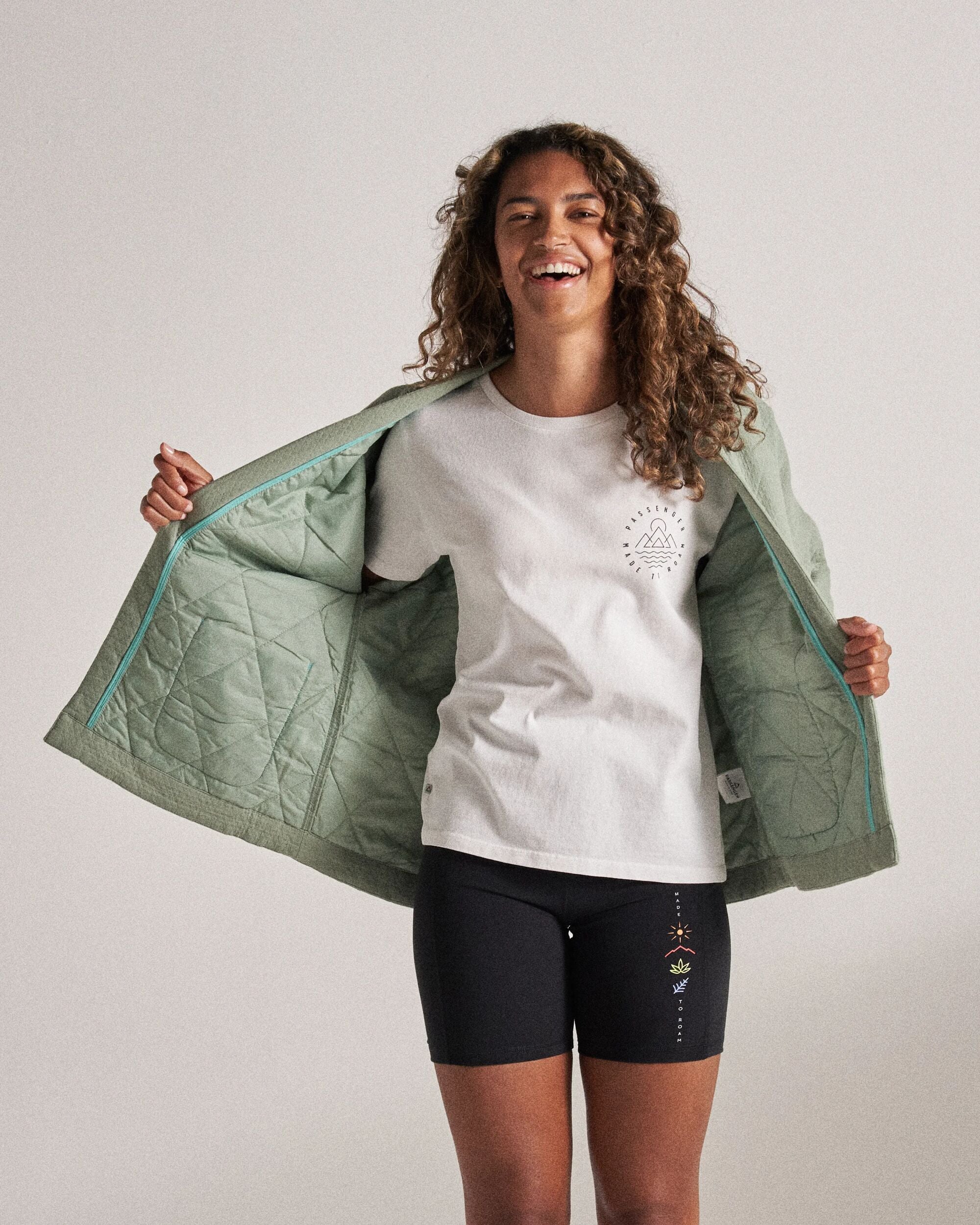 Mira Organic Cotton Quilted Overshirt - Pistachio - Studio Model