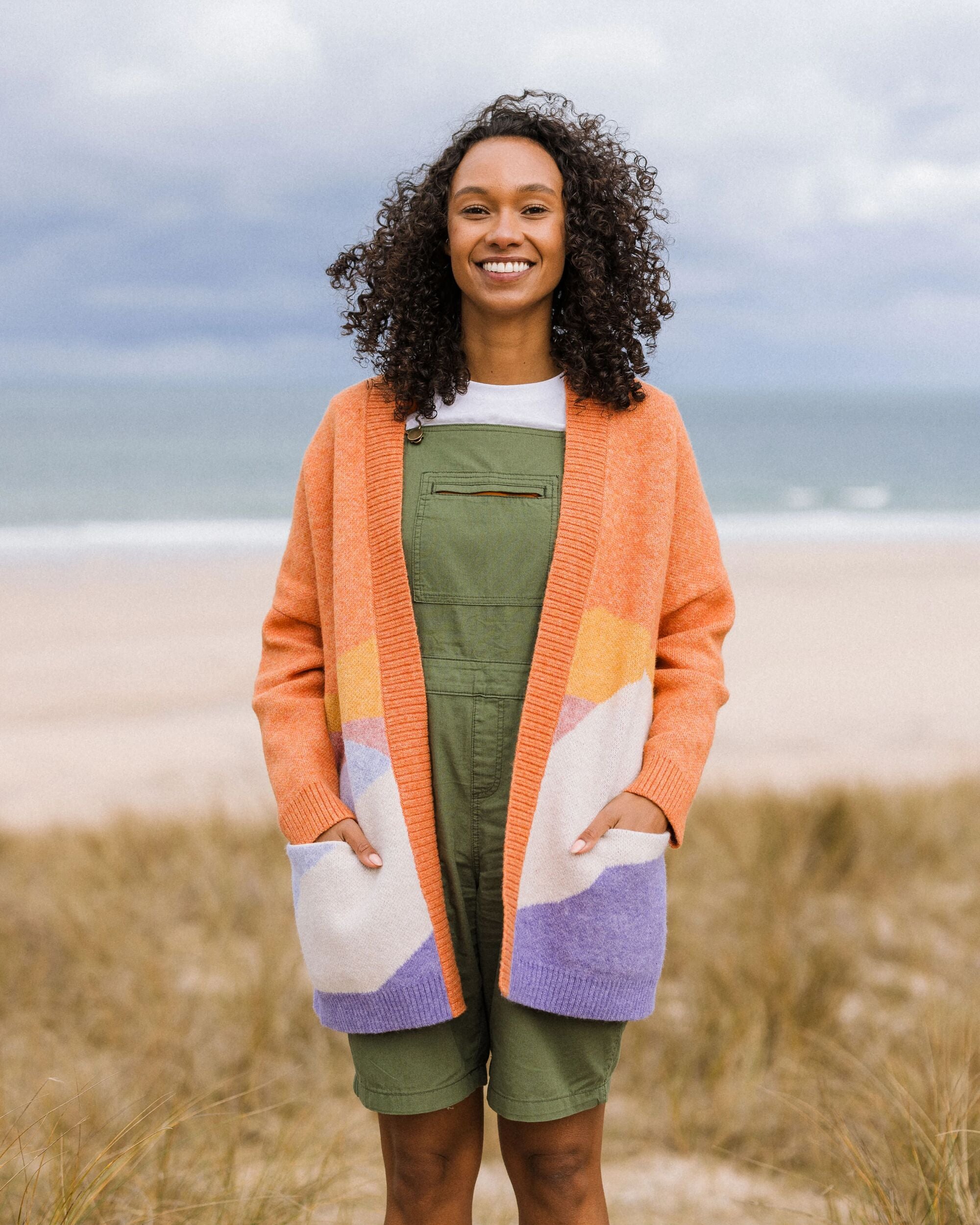 Scenic Recycled Long Knitted Cardigan - Scenic Sunrise Orange - Lifestyle