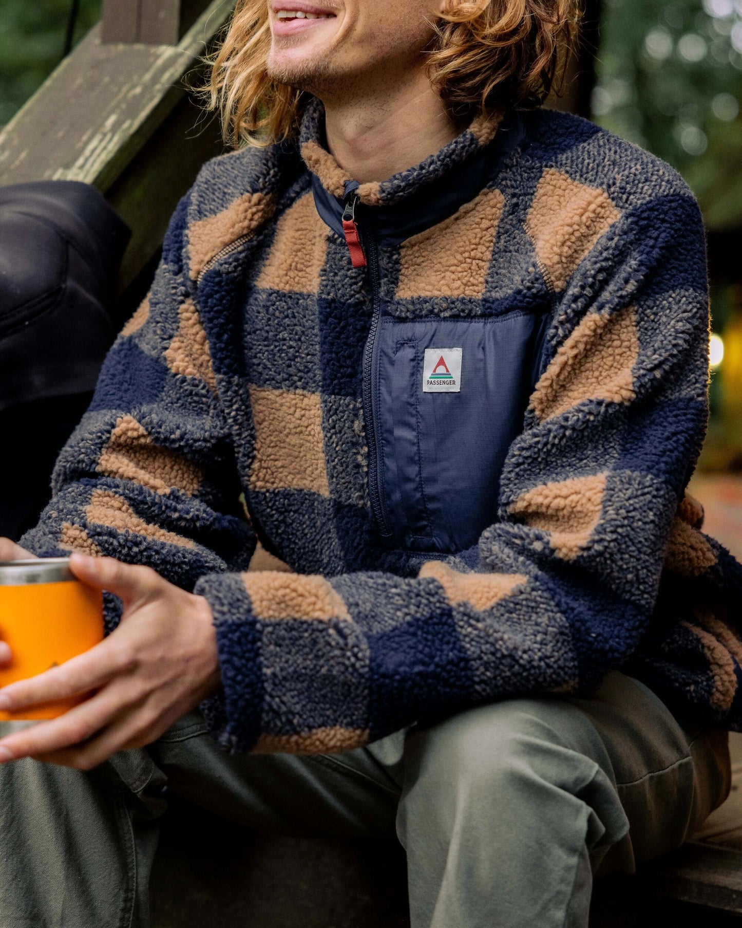 Offroad Recycled Sherpa 1/2 Zip Fleece - Toffee/Rich Navy Buffalo