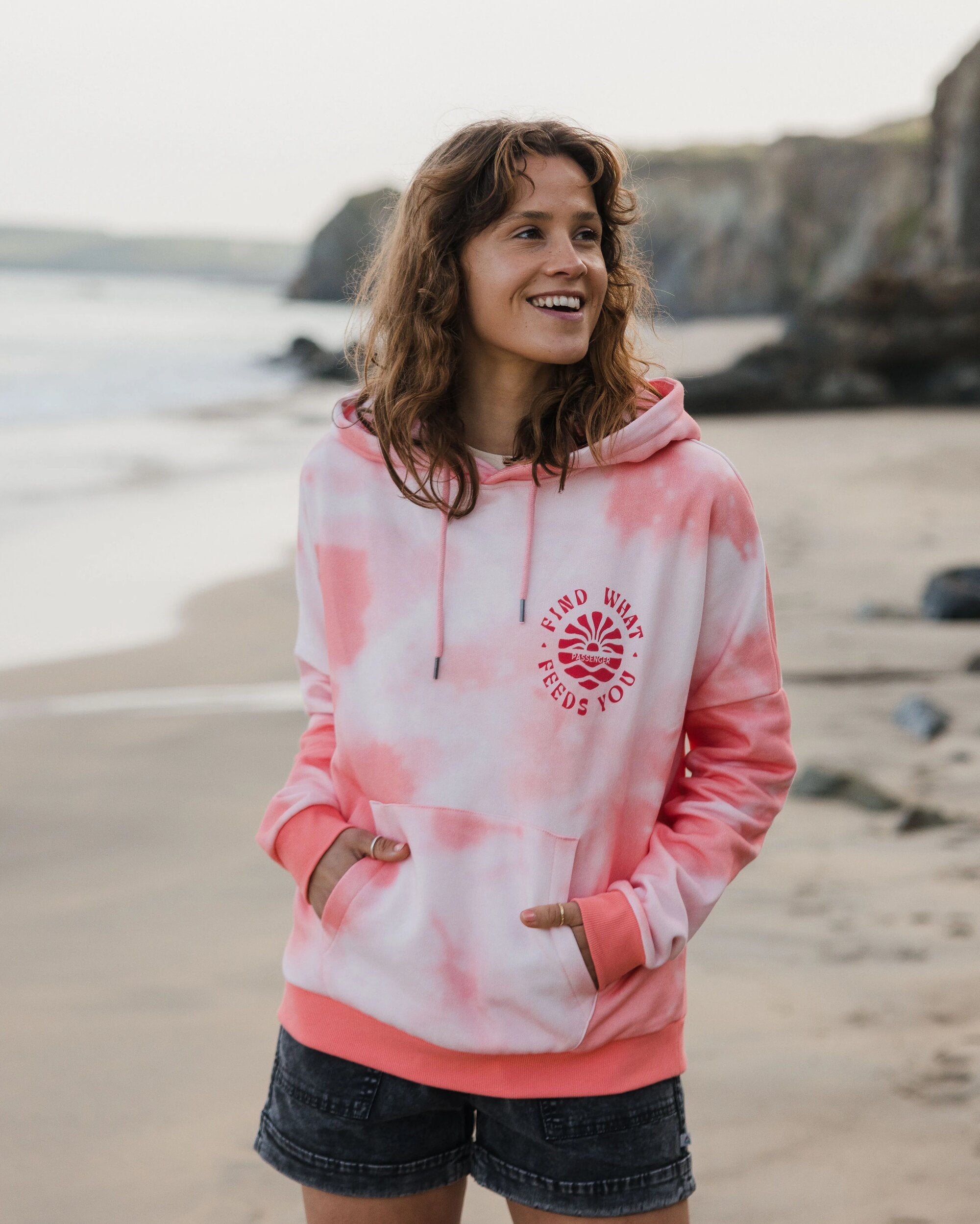 Rediscover Printed Hoodie Tie Dye Shell Pink