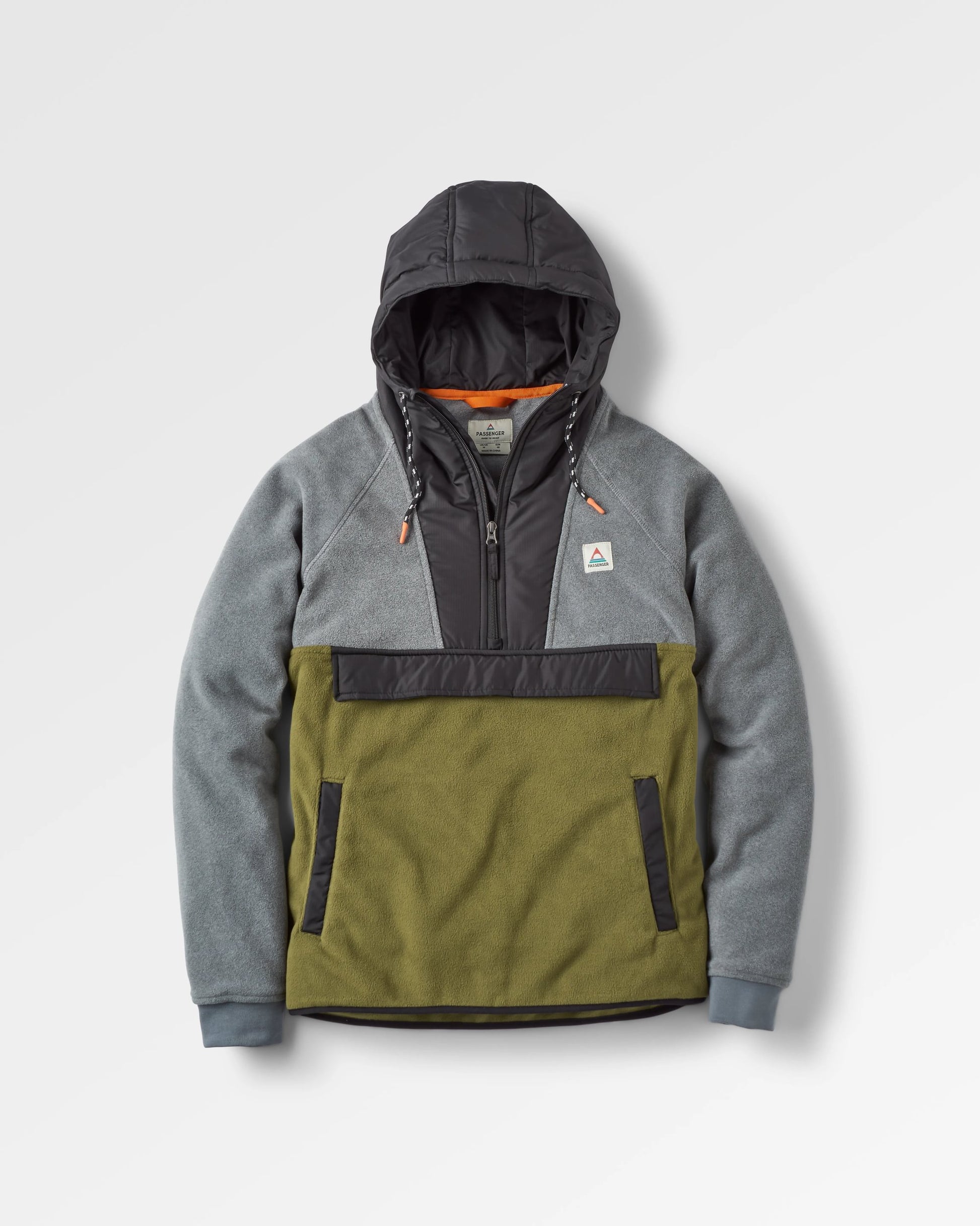 Woodland Hooded 1/2 Zip Recycled Polar Fleece - Grey Marl/Khaki