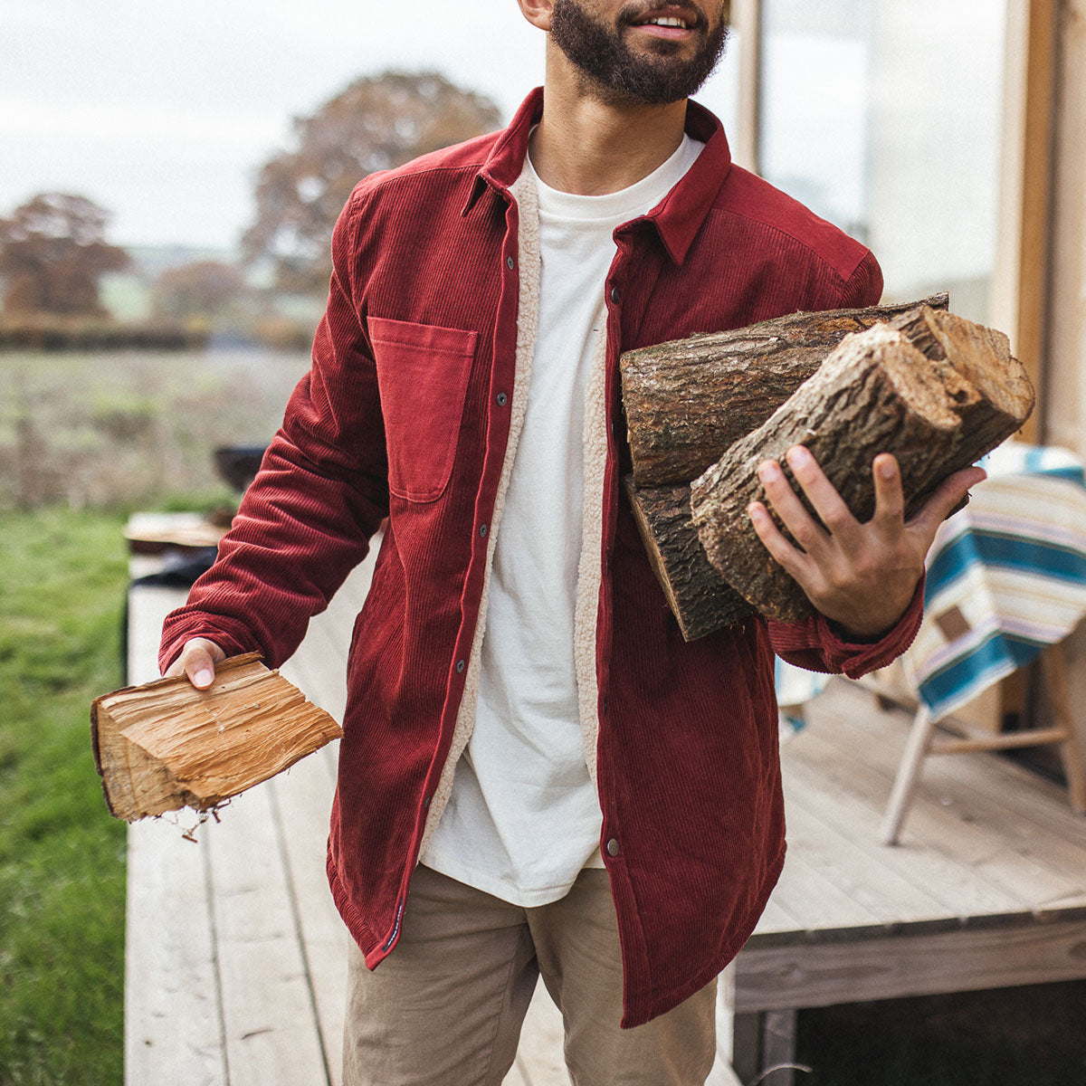 Red corduroy hot sale jacket outfit