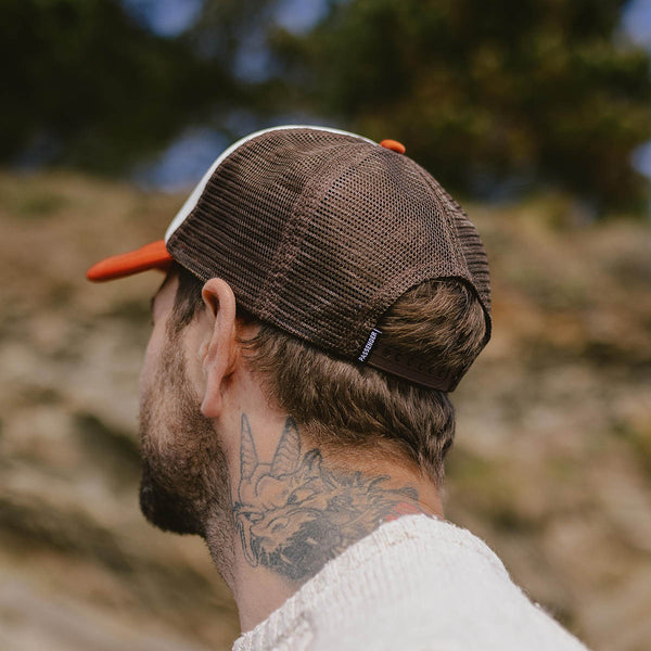 Male_Land & Sea Snapback Trucker Cap - Sunrise Orange