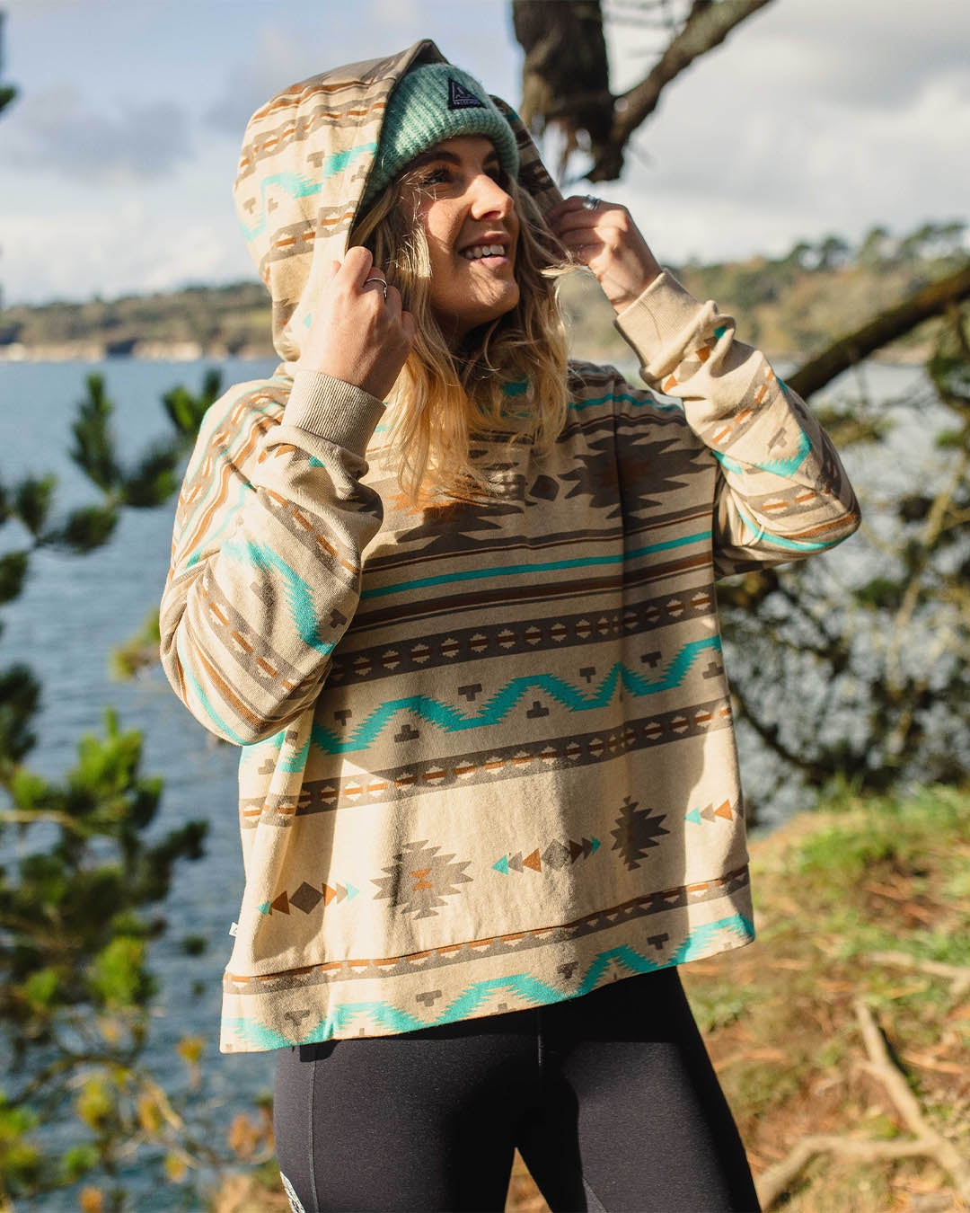 Wilderness Recycled Cotton Printed Hoodie - Birch Geo Pattern Two