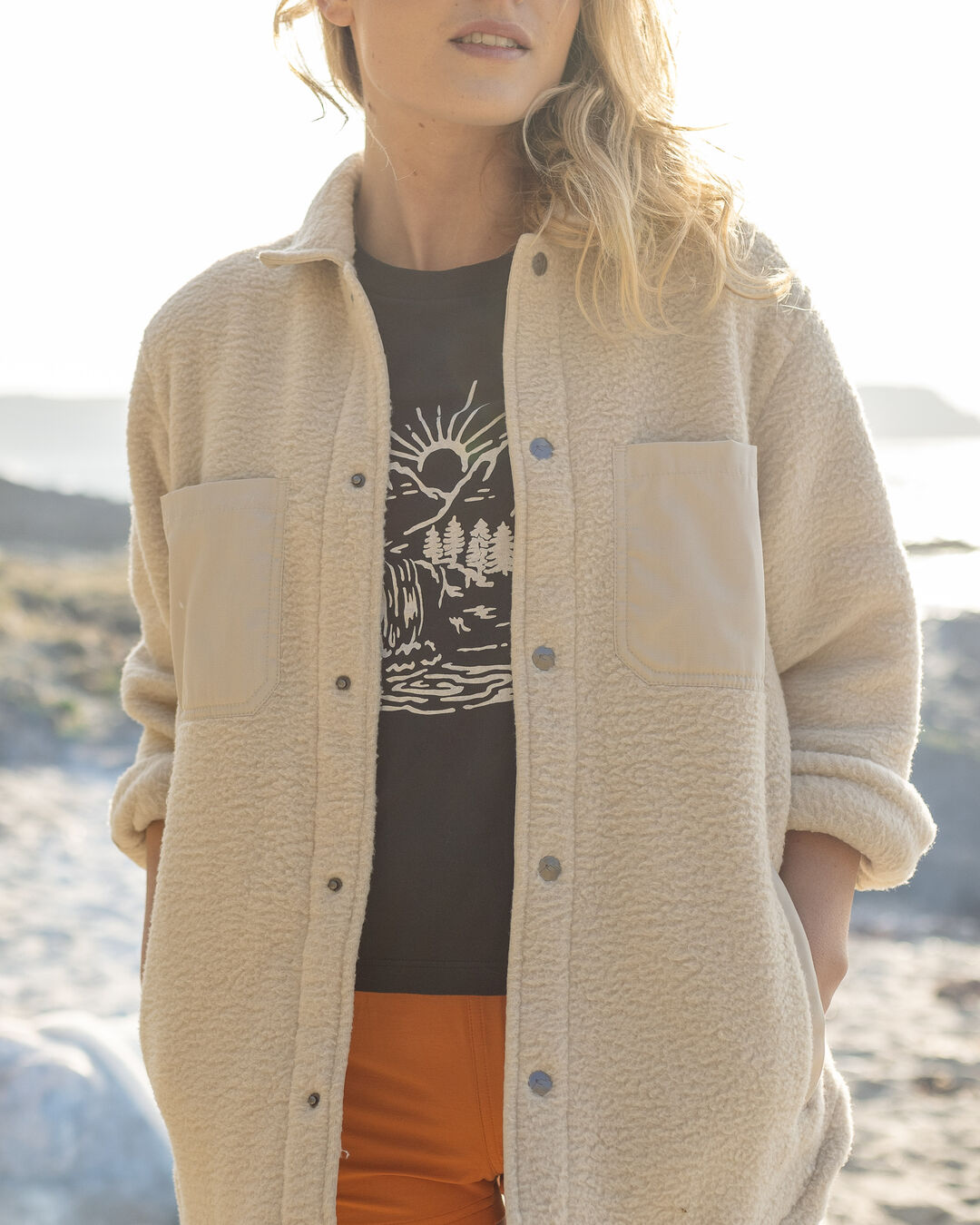 Rappel Recycled Sherpa Fleece Oversized Shirt - Oatmeal